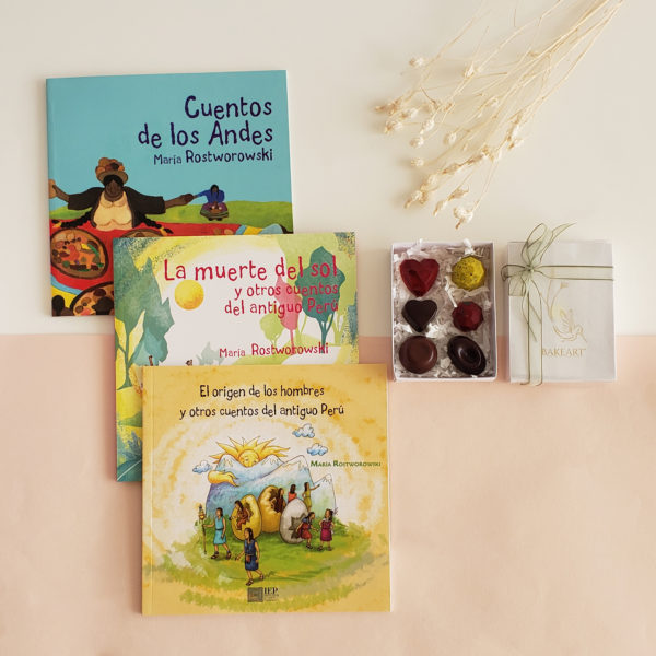 Bolsa con caja de bombones x6  frutas y especias + Cuentos